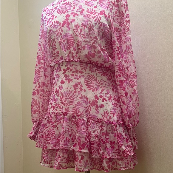 Aqua Fuchsia Floral Ruffle Mini Dress - Picture 1 of 4